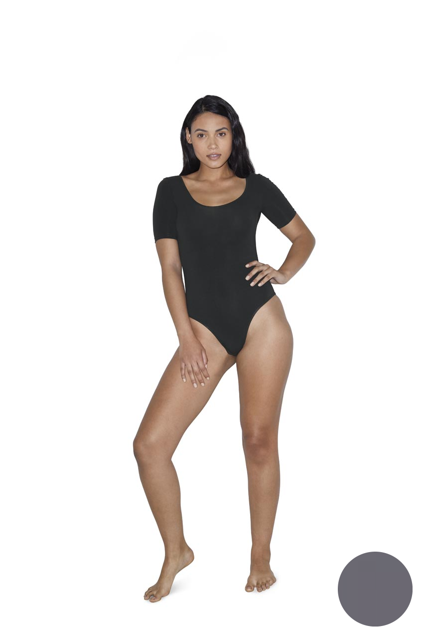 Dámské bavlněné body s krátkým rukávem American Apparel - šedá žíhaná / XL