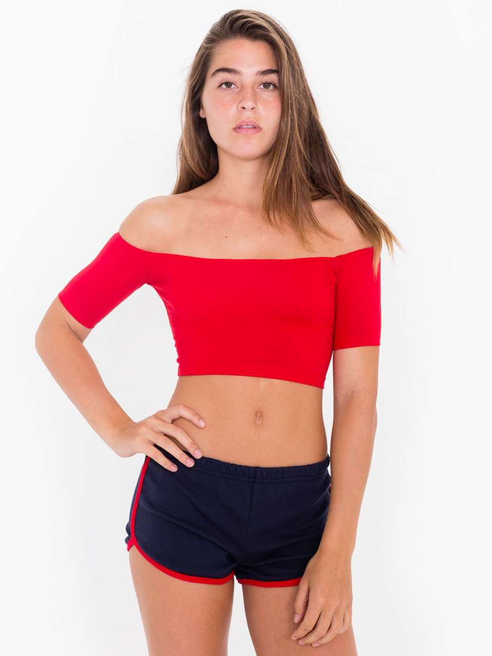 Dámské bavlněné šortky American Apparel - námořnická modrá / červená / L